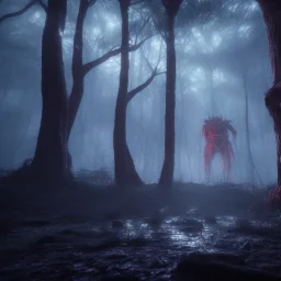 horror red orge in blue forest