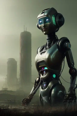 portrait of organic robot post-apocalyptic cyberpunk city, realistic, intriacte detail, sci-fi fantasy style, volumetric lighting, particales,highly detailed,cinamatic, deep colours,8k