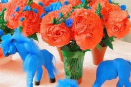 blue peonies and orange ponies