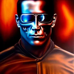 ultra detailed fullbody Portrait in oil on canvas of Terminator no flesh Driving Motorcycle ,intense stare,extremely detailed digital painting, extremely detailed face, crystal clear eyes, mystical colors ,perfectly centered image, perfect composition,rim light, beautiful lighting, 8k, stunning scene,extremely sharp detail, finely tuned detail, ultra high definition raytracing, in the style of Simon Bisley and robert e howard and Luis Royo and and Ohrai Noriyoshi