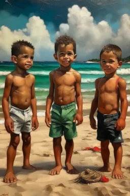 cuban little boys on the beach painting