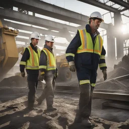 **Cinematic Artwork:** At the construction site, heavy machinery orchestrates a seismic symphony. Concrete mixers hum, steel beams align, and rivets sing as they secure girders. The foreman’s gestures conduct this ballet of resilience. Dust swirls, settling on helmets—a testament to progress. **Appearance:** cinematic portraits that encapsulates the essence of disaster management, safety, and resilience, each evoking mesmeric and captivating imagery. These scenes will resonate with the viewer, e