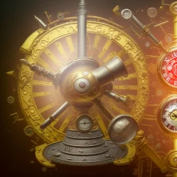 standing on a golden hourglass with dirty clock behind and sword above, broken gears to the far left side with nuts and bolts falling below, realistic heart to the far right side with pharmaceutical pills falling , wrench and knife crisscrossed behind, red and yellow mix grunge background, surrealism, photo quality, unreal engine render, highest quality, intervention, abandoned house, realistic photography, lying to family members irate in family photo yelling at parents, judgmental, Bulimia n