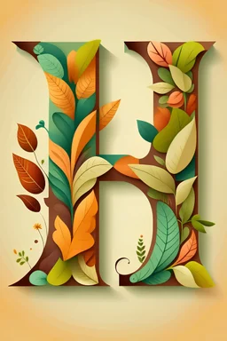 Generate typography letter H inspired by elements of nature, such as leaves, flowers, or waves, using organic shapes and earthy colors.