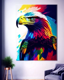 Colorful Fresco Realism Pop Art Print of a eagle, Modern Home Wall Deco