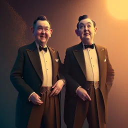 stan and ollie,Ambiance dramatique, art background, dramatic lighting, volumetric lighting, hyperrealisme, 8k, high quality, lot of details, fit within portrait