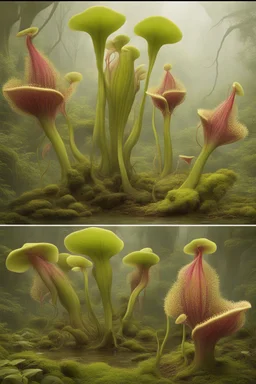 Giant prehistoric carnivorous plants in showy bloom