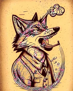 Vintage cartoon wolf. Whistling drawing, stylized , trAditional americana old school tattoo designed