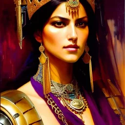 portrait beautiful face queen of Sheba ,busty,medieval metal armor balanciaga fashion clothe painting by gaston bussiere, greg rutkowski, yoji shinkawa, yoshitaka amano, tsutomu nihei, donato giancola, tim hildebrandt, oil on canvas, cinematic composition, extreme detail,fit full head inside picture