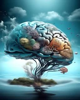 A brain with beautiful thoughts and beautiful sea inside it