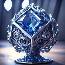 a metal object with a blue diamond on it, in the style of sci-fi baroque, metallic rotation, daz3d, paul barson, rounded, exquisite craftsmanship, tsutomu nihei