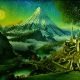 Epic Drawing of scenery of The LOTR estilo Van Gogh 4k