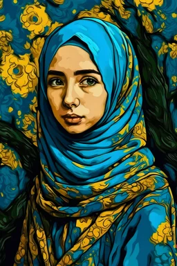 hijab girl with van Gogh style
