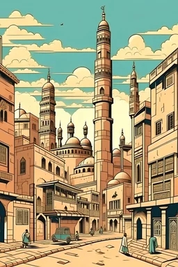 Old urban islamic egypt illustration