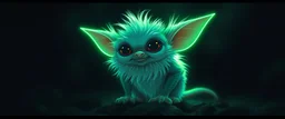 cute pen outline with some neon airbrush, glowing quickling gremlin in the shadows with long fluffy white fur, pin hole camera