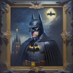 An oil painting of a dark universe masonic lame batman