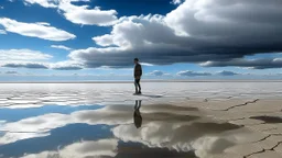 desert that during the rainy season becomes a giant mirror. The reflection of the sky on the wet salt creates an optical illusion that makes you feel like you're walking on clouds.