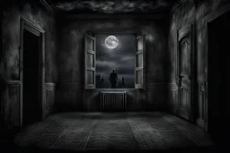 It was a creepy, silent night. The dark shadows danced across the walls, and sky , and the full moon make heavily verticíl light in the room, a dark Silhouette stands in the evil fog, in the grey ruined room, the sleeping human heart ached with fear and sadness, for knows what waiting at the end