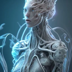 biomorphic witch with lighting, panoramic, colours, 3D-rendering, foto-realistic,TG, 8k, art by HR Giger.