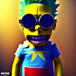 Bart Simpson toddler, steampunk headphone, sunglass, gangsta neckless, full body, yellow puffer jacket, tokio background, dramatic lighting, hyper realistic, unreal engine 5, 16k