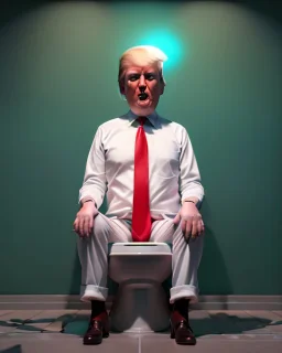 Donald Trump sitting in toilet scene, pants down, realistic image, hooper style, concept art, smooth, unreal engine 5, god lights, ray tracing, RTX, lumen lighting, ultra detail, volumetric lighting, 3d.