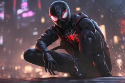 Miles morales in 8k nier automata drawing style, venom them, cinematic mood, neon effect, close picture, rain, highly detailed, high details, detailed portrait, masterpiece,ultra detailed, ultra quality
