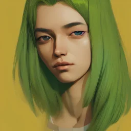 8k 4d photo realistic Highly detailed portrait of stunningly beautiful woman, green and yellow hair, Atey Ghailan, by Loish, by Bryan Lee O'Malley, by Cliff Chiang, by Greg Rutkowski, inspired by image comics, potrait illustration
