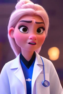 Angry woman in a doctor's coat with a high bun