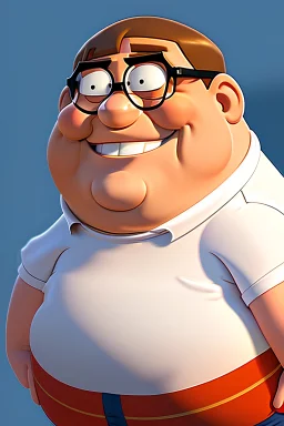 peter griffin portrait laughing, realistic, cartoon