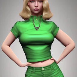 Luanne is petite and shapely with chest-length blonde hair.She’s often considered a particularly beautiful young woman with rather large breasts. She has large eyes, full lips, and stands at 5'4". Luanne's usual outfit is a green crop top that exposes her midriff and tight, knee length, orange palazzo shorts. She also is seen wearing a tight orange shirt and mid-blue jeans with a brown belt.