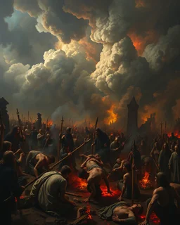 Bosch painting style, nightmare , people suffering in hell , dramatic, great quality picture with cinematic scenes , show only heavy clouds in the background