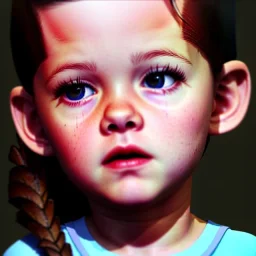 Kristen stewart toddler, full body, dramatic lighting, hyper realistic