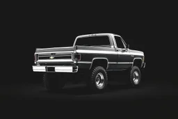 1973 Chevrolet square body truck 4x4 facing a little to the left, dark gray background, high contrast black and white vector