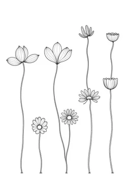 set of growing wind flower on the grace, SIMPLE ONE lineS art, white background, minimalis, different view, only white bakcground solid.