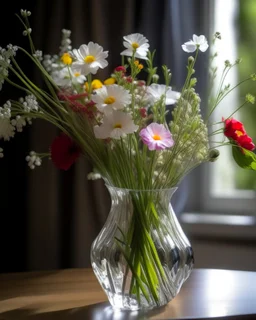 Bunch of wildflowers in a crystal vase