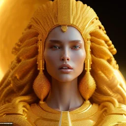 beautiful cosmic golden woman, long hair, nice smiling, magic glamour make up, delicate colors, beautiful glamour galactic golden dress, ultra sharp focus, 8k, unreal engine 5, extremely sharp detail, light effect, soft light atmosphere of a spaceship, smooth, full of details, face in front, complete vision of body