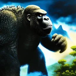 ultra detailed fullbody portrait of King Kong Vs Godzilla, extremely detailed digital painting, intrincate, extremely detailed face,crystal clear Big eyes, in the style of rafael sanzio, mystical colors , perfectly centered image, perfect composition, rim light, beautiful lighting, 8k, stunning scene, raytracing