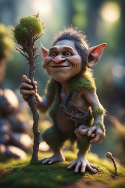 twig troll and his twig collection ,bokeh like f/0.8, tilt-shift lens 8k, high detail, smooth render, down-light, unreal engine, prize winning