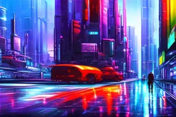 Futuristic cyberpunk street foreground, impressionism painting