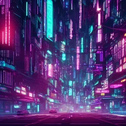 A magnificent dark neon futuristic cyberpunk city busy street at night made in cinema4d, hyper realistic, extreme details, cinematic | 8k video | Aesthetics of bladerunner