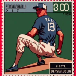 Baseball card on a postage stamp