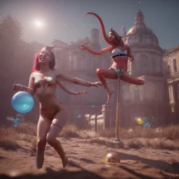 Ultra realistic circus scene. Classic snake woman, waist up view, Wes Anderson style, happy, bubbles, highly detailed, concept art, unreal engine 5, god rays, ray tracing, RTX, lumen lighting, ultra detail, volumetric lighting, 3d, finely drawn, high definition, high resolution.