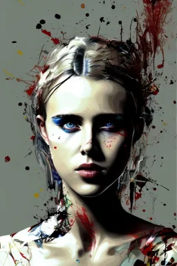 Danish singer MØ face, Abstract portrait by Yoji Shinkawa, Jackson Pollock