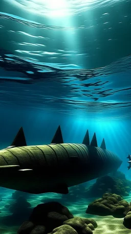 A submarine see from under the water