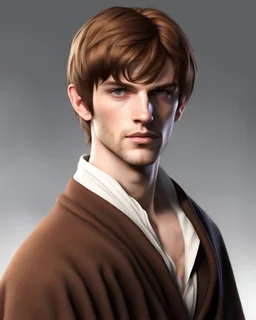 fantasy young noble swordman short brown hair photorealistic