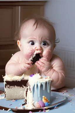 baby hiding eating cake