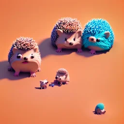 isometric clean art of two super cute baby kawaii style hedgehogs in love, soft lighting, soft pastel gradients, high definition, 3d icon clay render, blender 3d