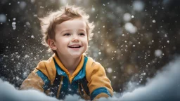 Magical Fantastic young happy child, Liquid Structure, Flying snowflakes, excitement, Splash, Portrait Photography, Fantasy Background, Intricate Patterns, Ultra Detailed, Luminous, Radiance, Ultra Realism, Complex Details, Intricate Details, 16k, HDR, High Quality, Trending On Artstation, Sharp Focus, Studio Photo, Intricate Details, Highly Detailed