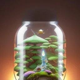 A studio ghibli characters in a jar floating, super high resolution, professional photograph, in focus, beautiful detail, professional digital art, stunning 4k, volumetric light, Award-winning photograph, photography, tokio background