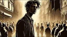 The picture shows a mysterious and captivating scene where the narcissistic and malicious nature of the person stands out. His face shines with an uncovered smile, carrying an air of mystery and caution at the same time. His eyes appear with a subtle gleam, as if harboring secrets not to be disclosed. The background of the image attracts attention with dark colors and deep shadows, enhancing the mysterious and evil character of this person. Positioned at the center of the painting, the person s